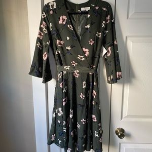 Green Floral Dress with Flowy Sleeves